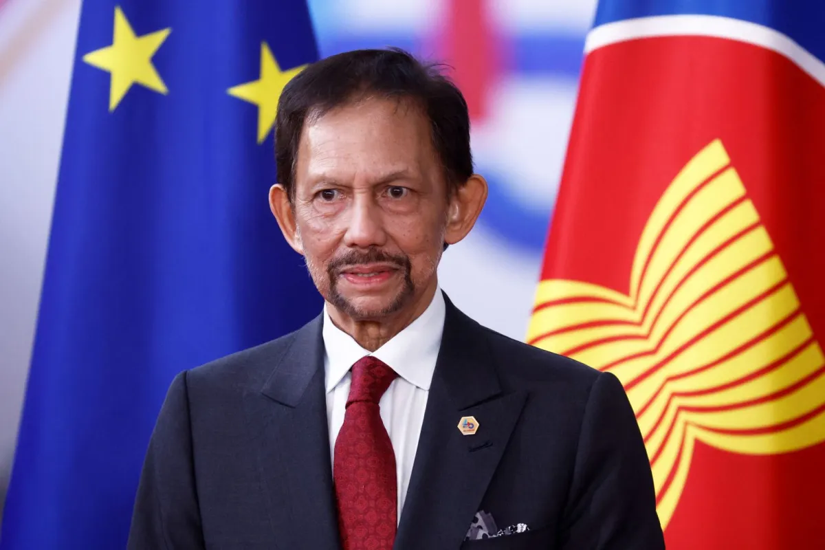 Sultan of Brunei Darussalam Haji Hassanal Bolkiah poses as he arrives at the EU-ASEAN (Association of Southeast Asian Nations) summit at the European Council headquarters in Brussels on December 14, 2022. Kenzo TRIBOUILLARD / AFP