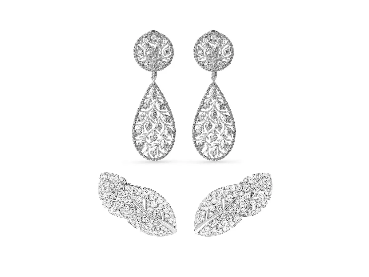 أقراط ألماس على شكل أوراق الشجر لإطلالة راقية تخطف العيون لعروس شتاء 2023