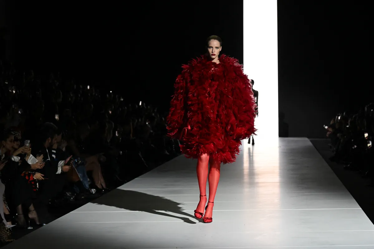 A model presents a creation for Dolce & Gabbana on February 25, 2023 during the Fall-Winter 2023-2024 Women's Collections as part of the Fashion Week in Milan.Miguel MEDINA / AFP