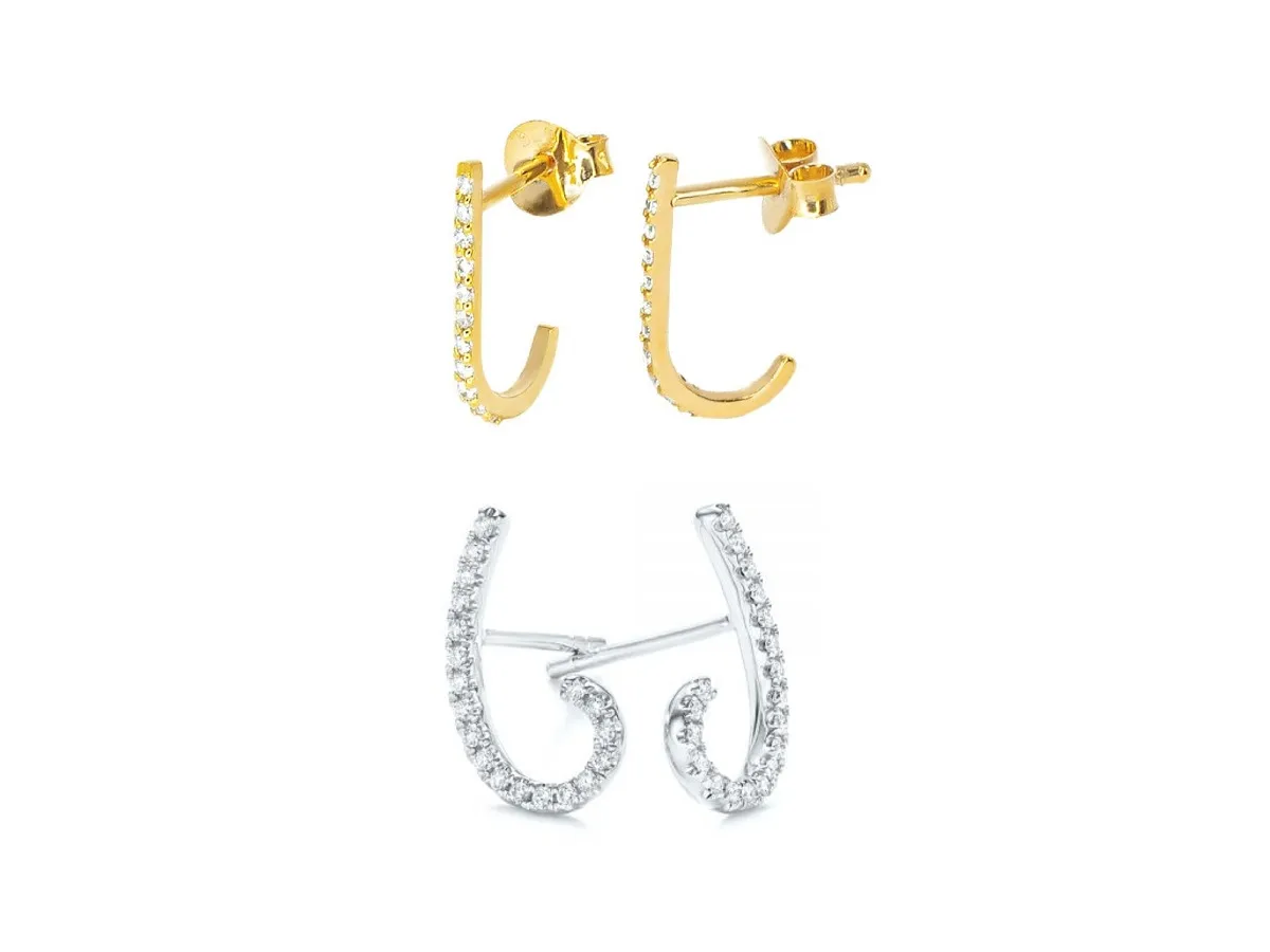 موديلات أقراط على شكل حرف J مرصعة بالألماس