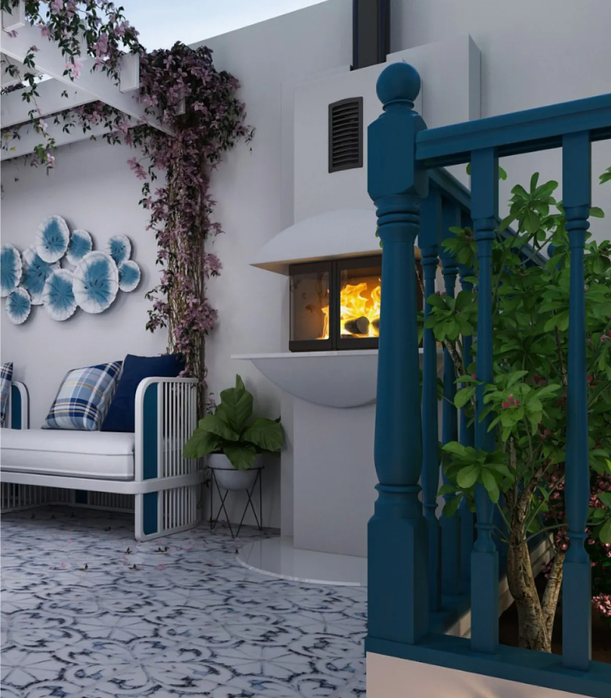  المدفأة الخارجية تقوم بوظيفتين: تأمين الدفء والإضاءة