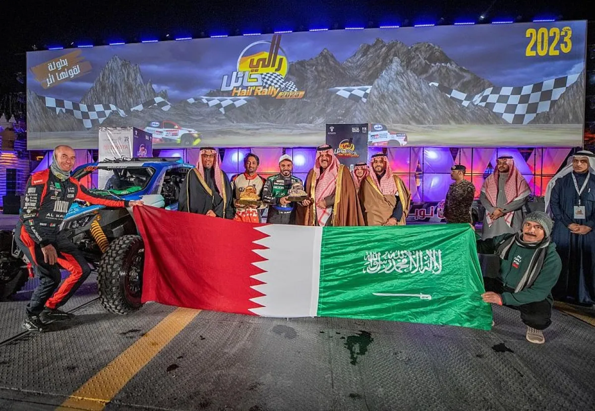 تتويج العطية بطلا لرالي حائل تويوتا الدولي 2023 في نسخته الـ 19. الصورة من "واس"