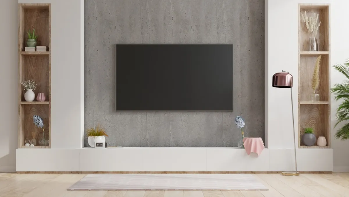 عمل من الجبس والكونكريت والخشب لجدار التلفزيون