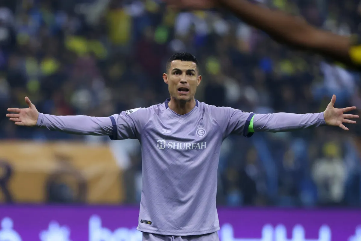Cristiano Ronaldo reacts during the Saudi Super Cup semi-final football match between Al-Ittihad and Al-Nassr at the King Fahd Stadium in Riyadh on January 26, 2023. Fayez NURELDINE / AFP
