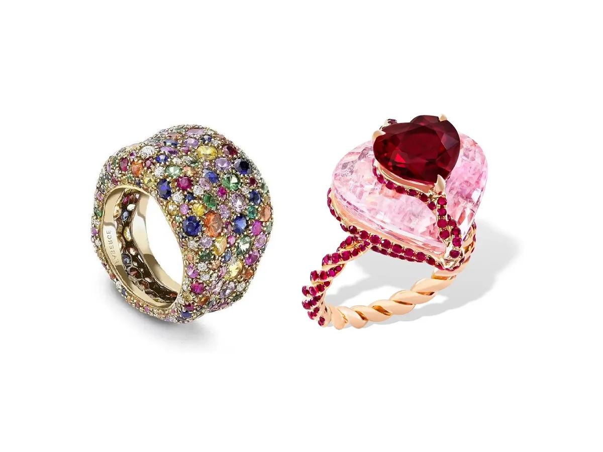 خواتم ذهب مرصوفة بالأحجار الكريمة الملونة بتصاميم عصرية لعروس 2023