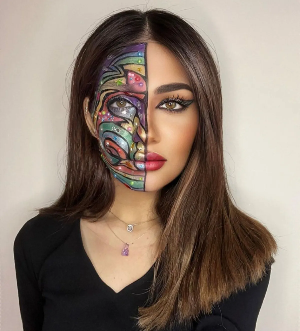 مكياج جريء بمثابة لوحة فنية - الصورة من حساب جوري قطان على الانستقرام