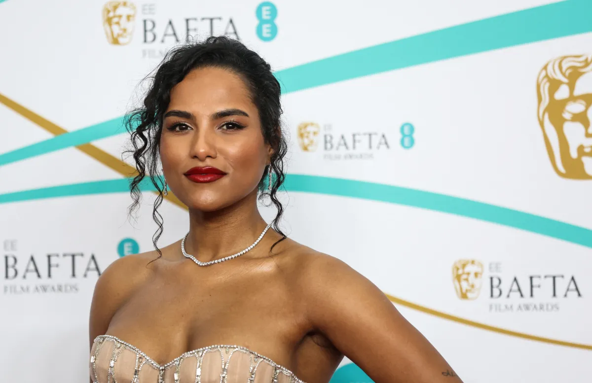 British actress Saffron Hocking poses on the red carpet upon arrival at the BAFTA British Academy Film Awards at the Royal Festival Hall, Southbank Centrer, in London, on February 19, 2023. ISABEL INFANTES / AFP
