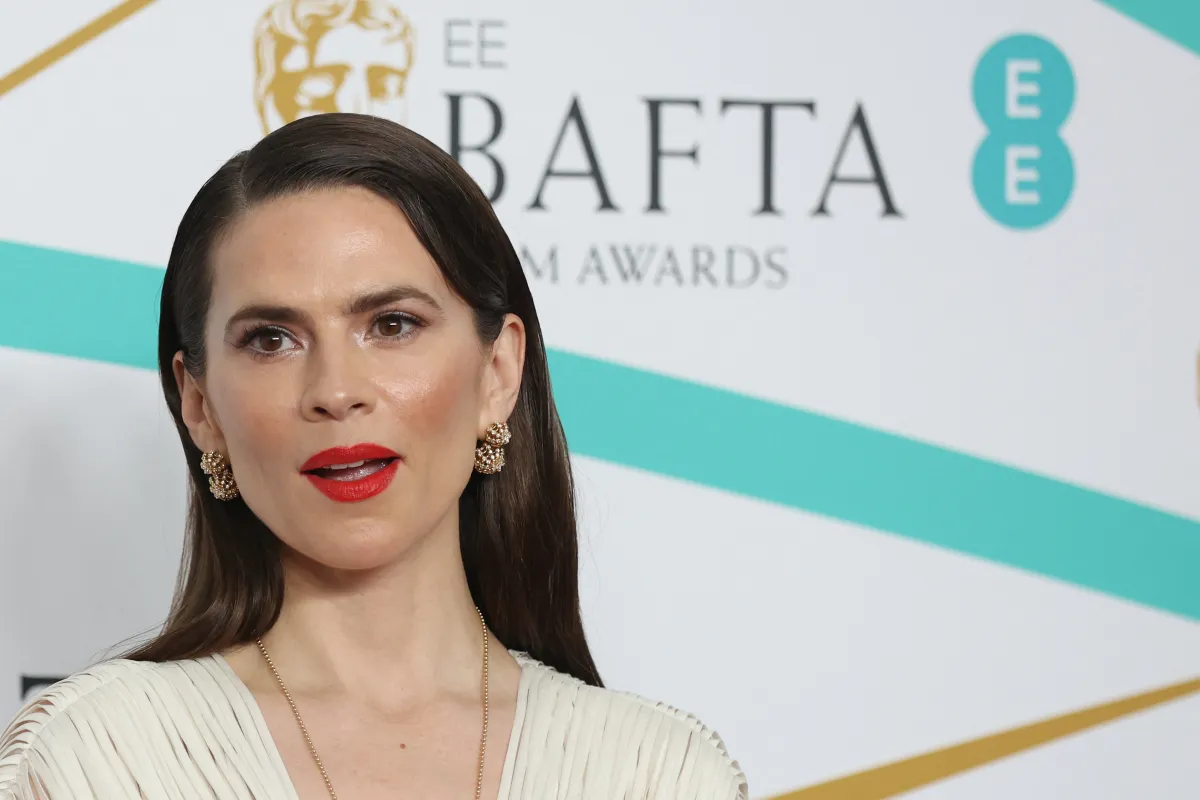 British actress Hayley Atwel poses on the red carpet upon arrival at the BAFTA British Academy Film Awards at the Royal Festival Hall, Southbank Centrer, in London, on February 19, 2023. ISABEL INFANTES / AFP