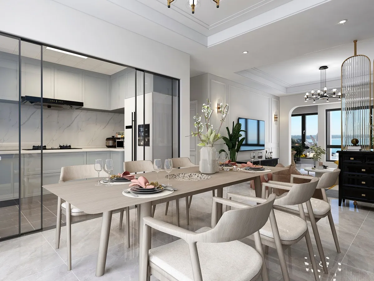 البيج يطبع غرفة الطعام بالهدوء