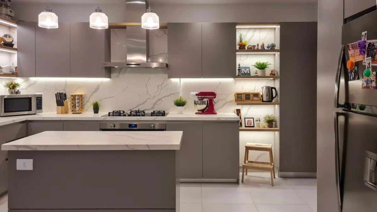 الكوارتز والجرانيت والخشب المعالج، هي مواد مستخدمة في تكسية جدران المطبخ