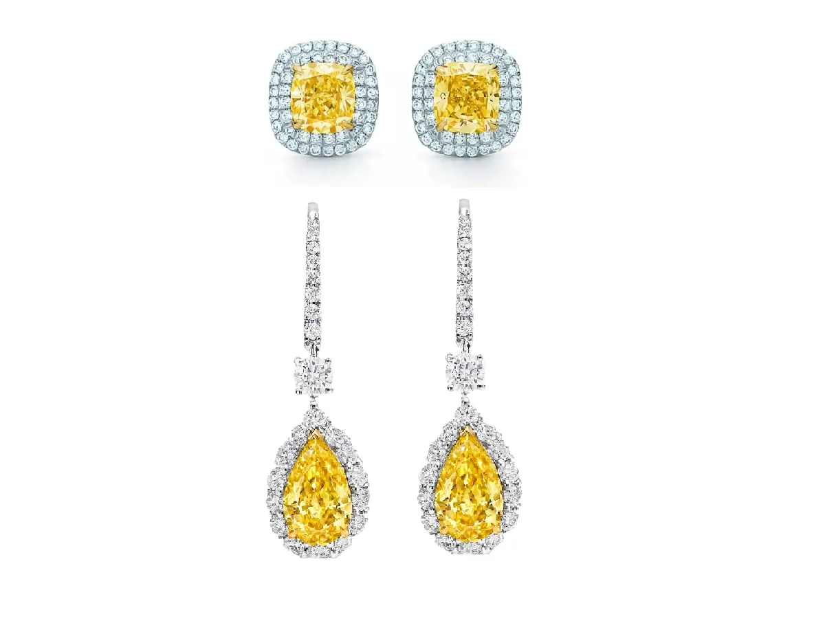 أقراط مرصعة بالألماس الأصفر والأبيض 2023