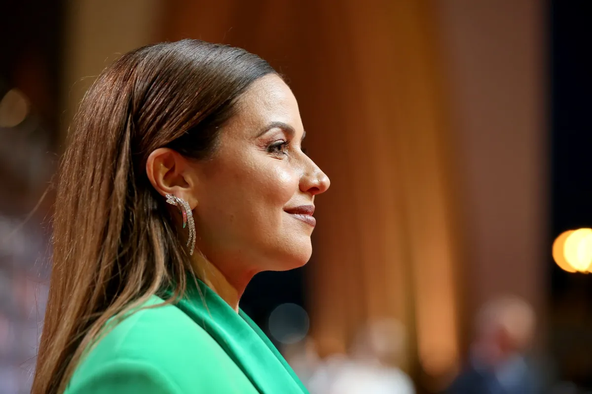 Lebanese TV celebrity Raya Abirached, poses on the red carpet of the 5th edition of the El Gouna Film Festival on the Red Sea resort of El Gouna in Egypt on October 19, 2021. PATRICK BAZ / El Gouna Film Festival \AFP 