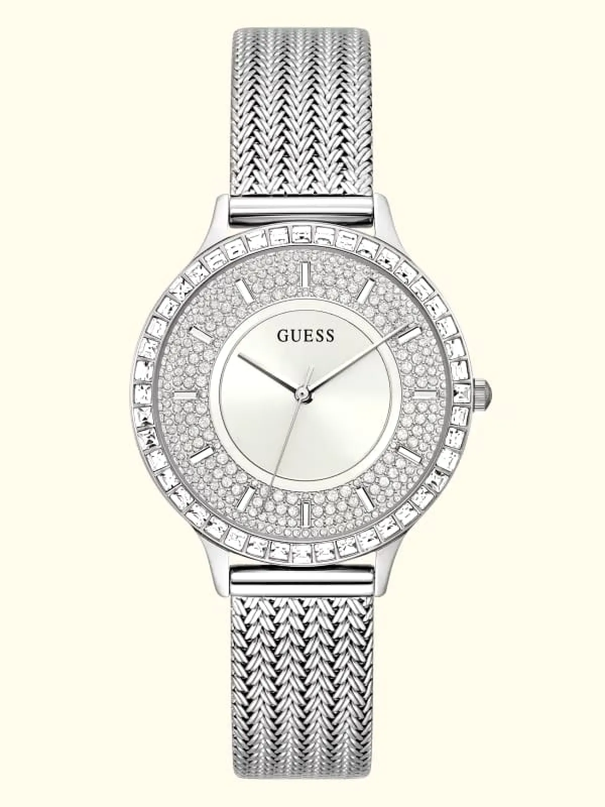 ساعة Silver-Tone Mesh Analog من Guess 