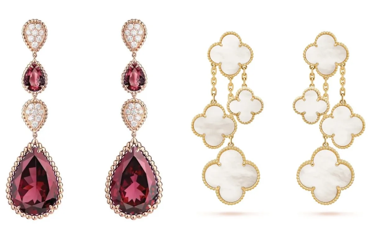 أقراط كبيرة مرصوفة بالأحجار الكريمة لإطلالة جذابة للعروس