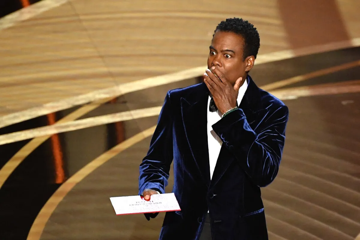 Chris Rock speaks onstage during the 94th Oscars at the Dolby Theatre in Hollywood, after the actor slapped him in front of a global TV audience for the Oscars. Robyn Beck / AFP
