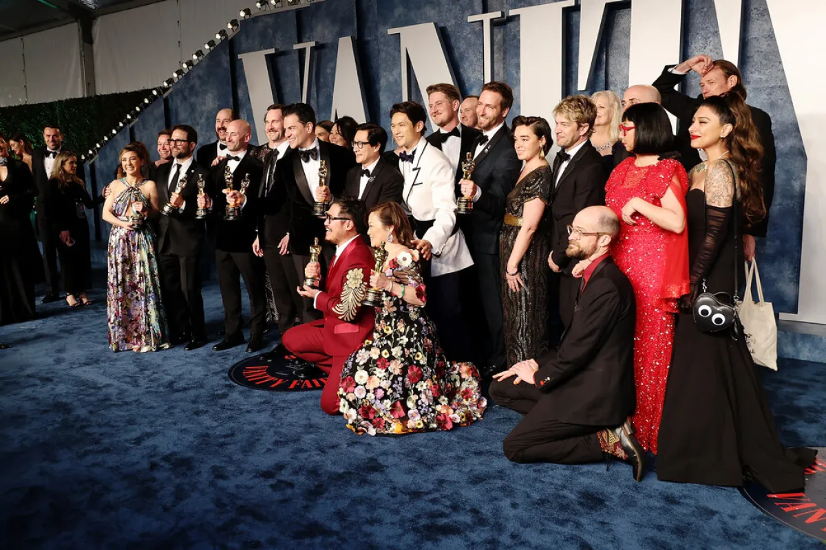 The Cast and Crew of "Everything Everywhere All At Once" attend the 2023 Vanity Fair Oscar Party Hosted By Radhika Jones at Wallis Annenberg Center for the Performing Arts on March 12, 2023 in Beverly Hills, California. Amy Sussman/Getty Images/AFP