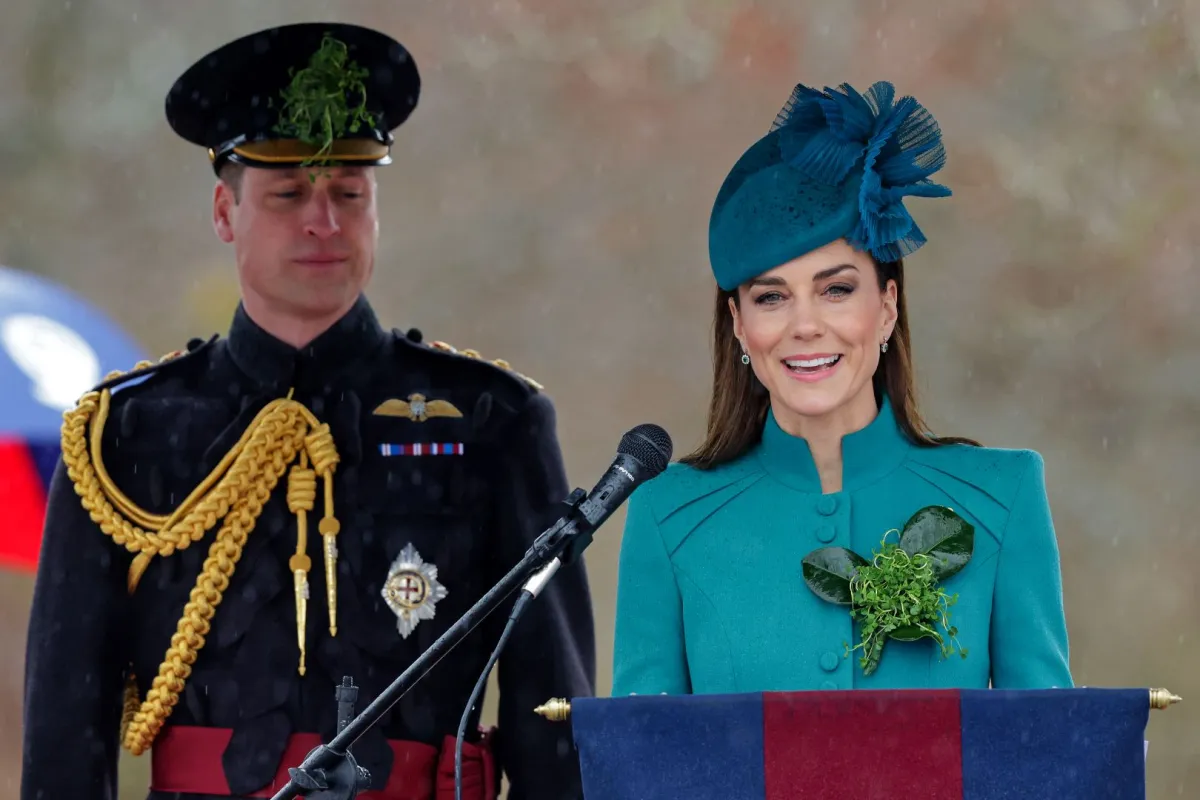 Prince William and Catherine at Mons Barracks in Aldershot, south west of London, on March 17, 2023. Chris Jackson / POOL / AFP