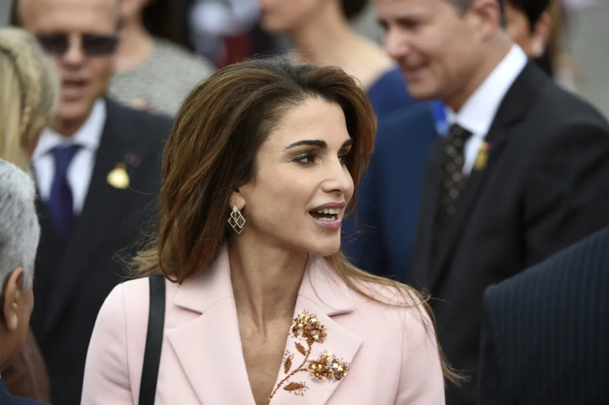 Queen Rania of Jordan looks on before a reception at the royal Palace in Brussels on May 18, 2016 as part of a State Visit of the Jordan King and Queen to Belgium. JOHN THYS / AFP