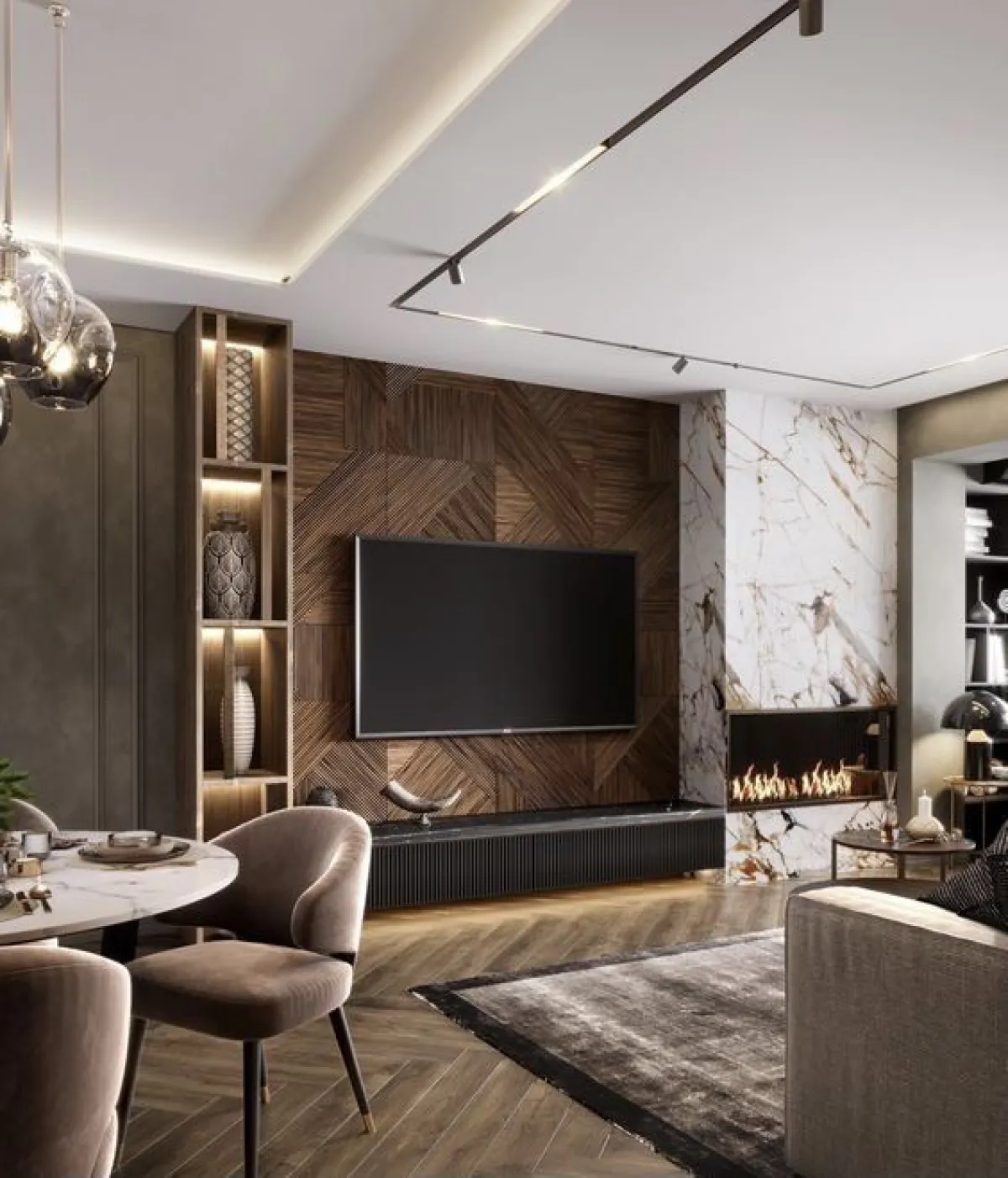 ديكور تلفزيون جداري خشبي