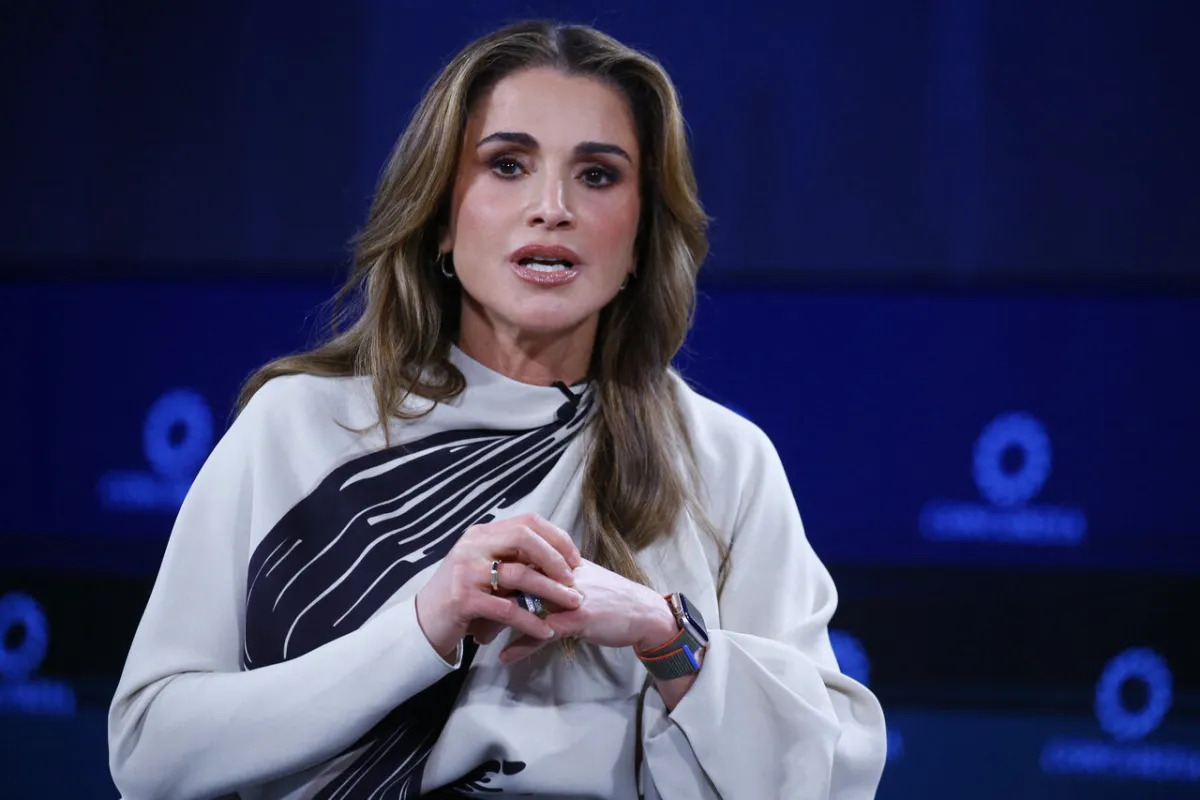 Queen Rania Al Abdullah, of the Hashemite Kingdom of Jordan arrives to on stage during Repairing and Restoring: The Need for International Cooperation in Trust Building at The 2022 Concordia Annual Summit - Day 2 at Sheraton New York on September 20, 2022 in New York City. John Lamparski/Getty Images for Concordia Summit/AFP