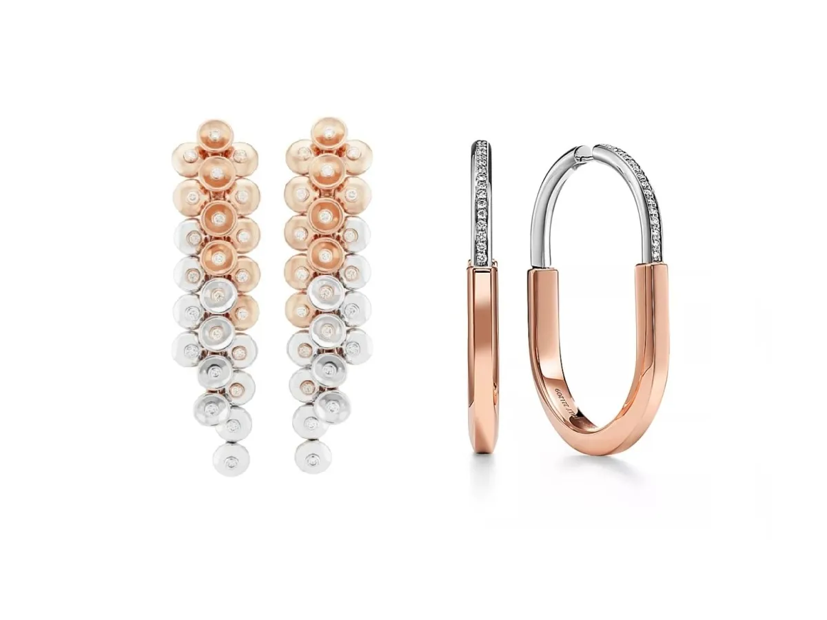 موديلات أقراط ذهب وردي وأبيض للمرأة العصرية