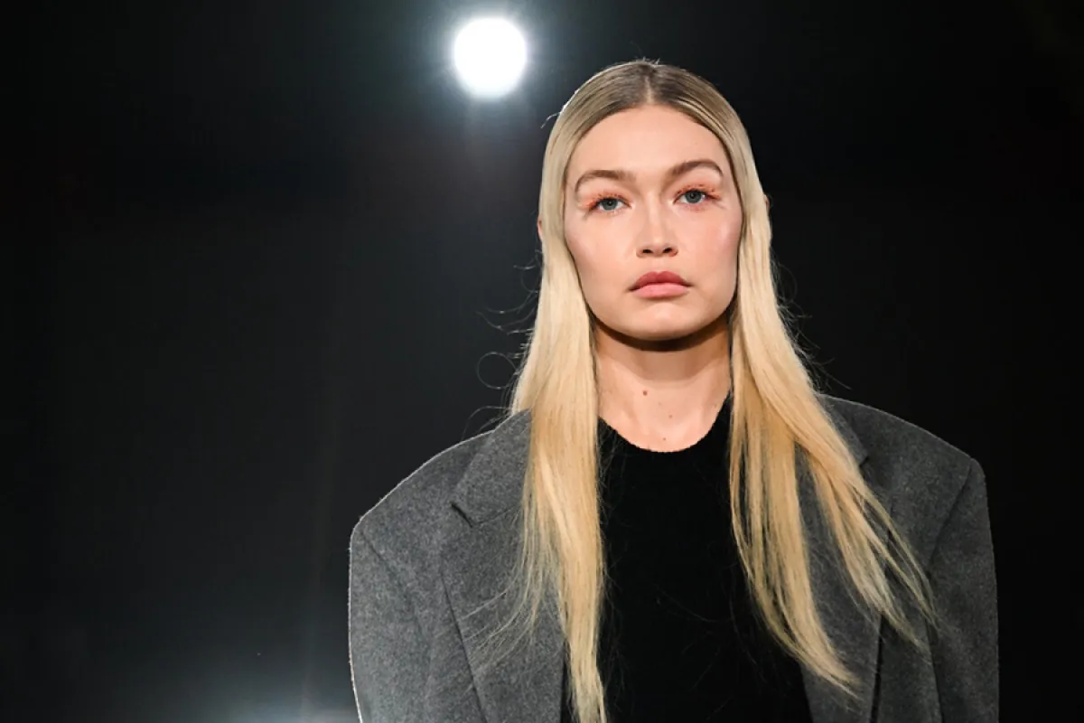 Gigi Hadid presents a creation for Prada on February 23, 2023 during the Fall-Winter 2023-2024 Women's Collections as part of the Fashion Week in Milan. Marco BERTORELLO / AFP