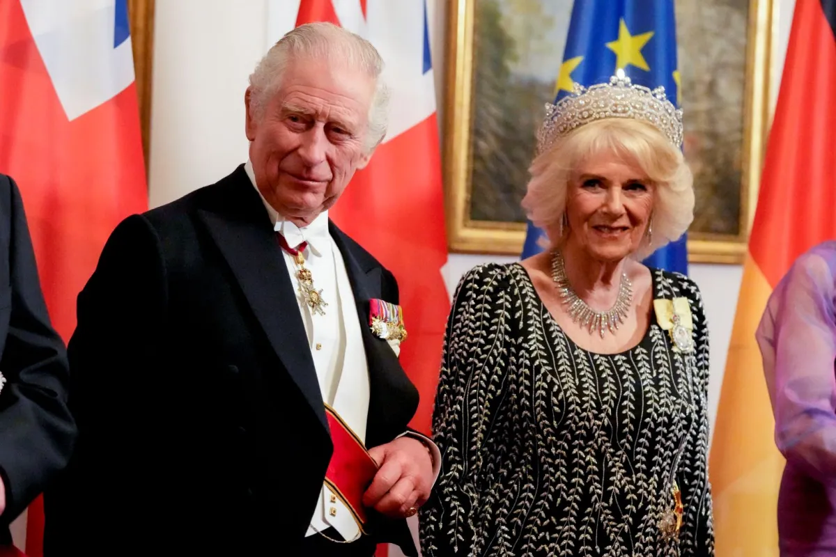 King Charles and Camilla at the presidential Bellevue Palace in Berlin, on March 29, 2023. Matthias Schrader / POOL / AFP