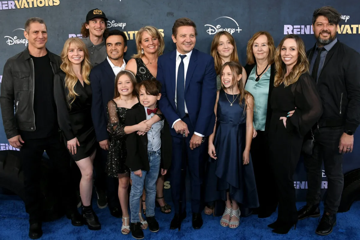 Jeremy Renner (C) and family attend the Los Angeles premiere of Disney+'s original series 