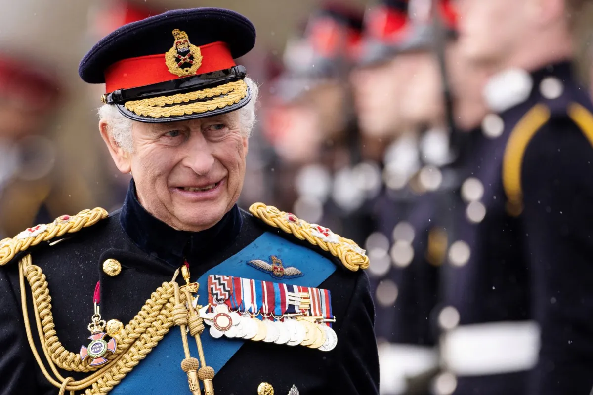King Charles III at the Royal Military Academy, Sandhurst, southwest of London on April 14, 2023. Dan Kitwood / POOL / AFP