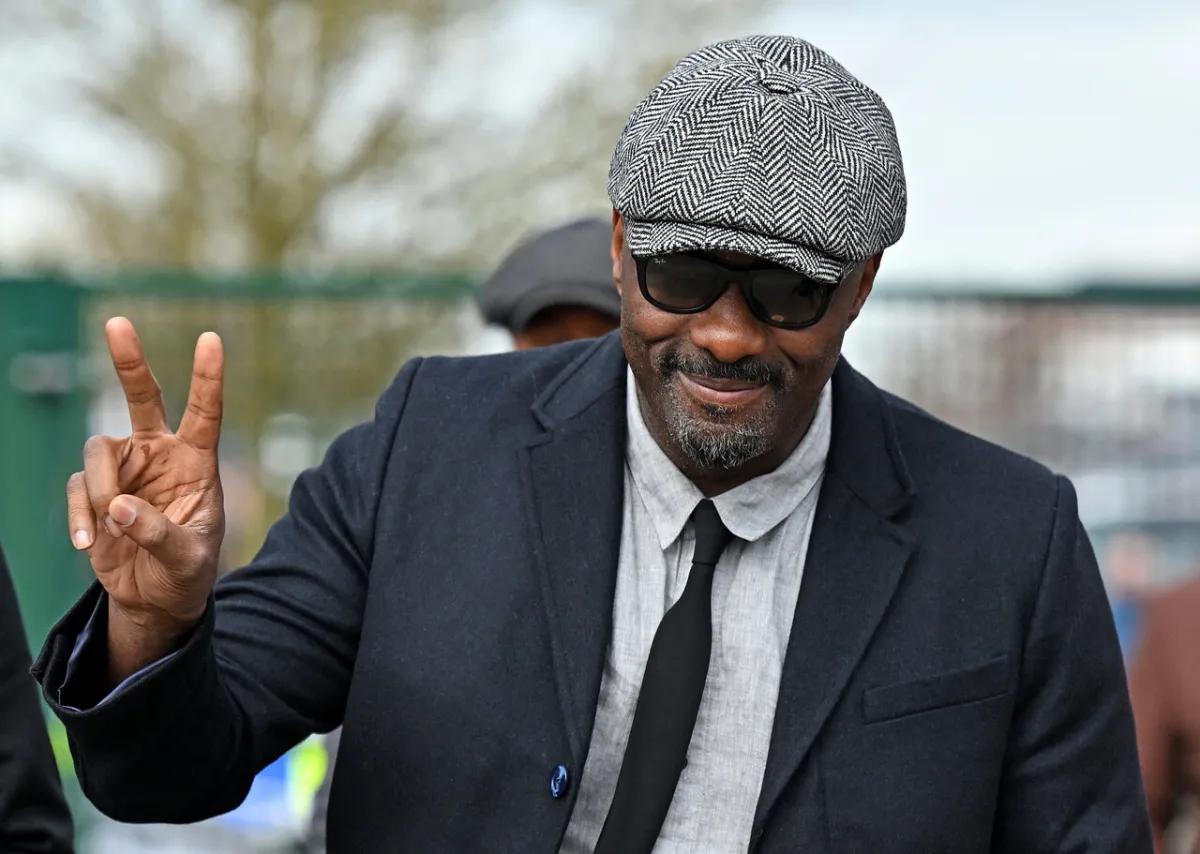 Idris Elba arrives to attend on the final day of the Cheltenham Festival at Cheltenham Racecourse, in Cheltenham, western England on March 17, 2023. Glyn KIRK / AFP