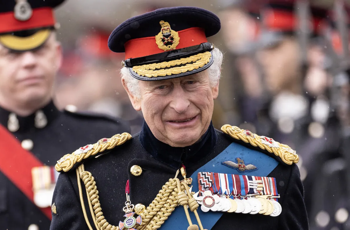 King Charles III inspects graduating officer cadets march during the 200th Sovereign's Parade at the Royal Military Academy, Sandhurst, southwest of London on April 14, 2023. Dan Kitwood / POOL / AFP