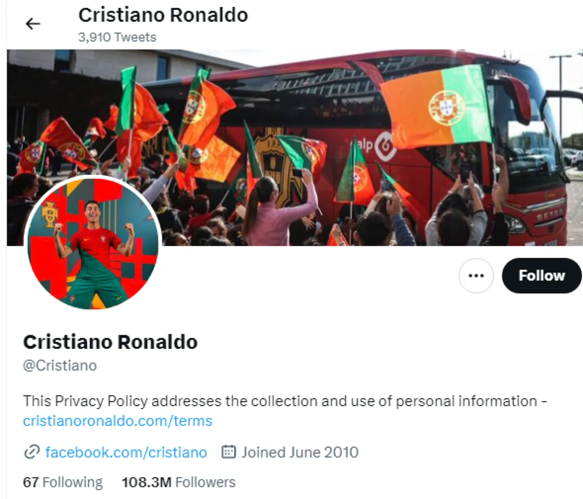 الحساب الرسمي للاعب كريستيانو رونالد على تويتر