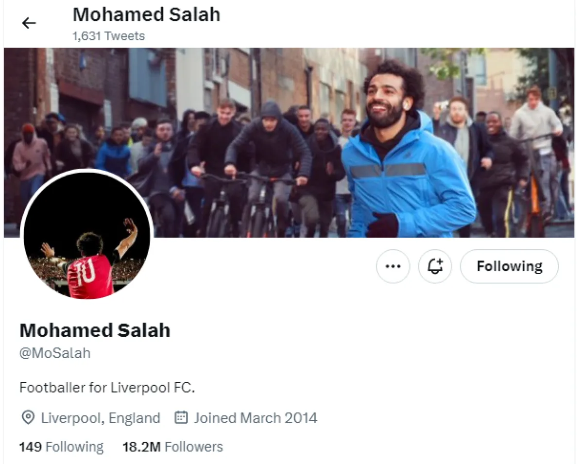 الحساب الرسمي للاعب محمد صلاح على تويتر
