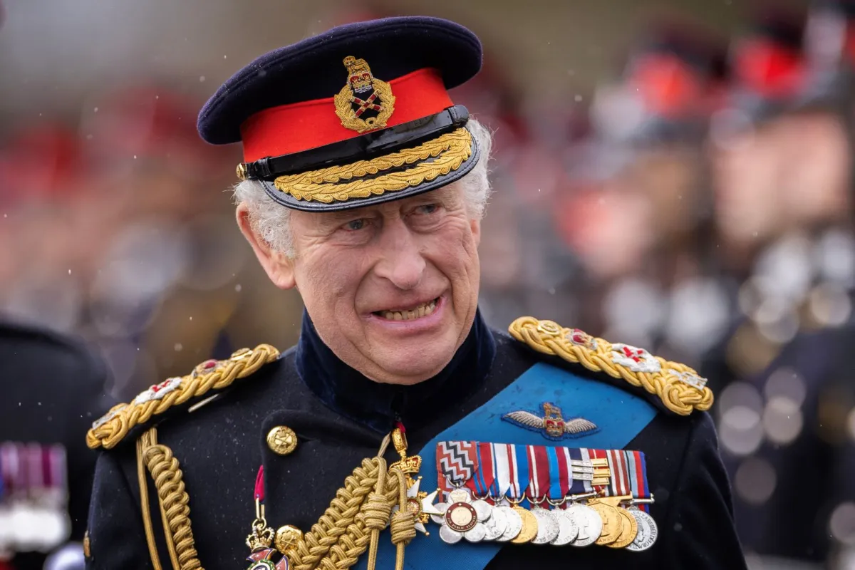 King Charles III at the Royal Military Academy, Sandhurst, southwest of London on April 14, 2023. Dan Kitwood / POOL / AFP