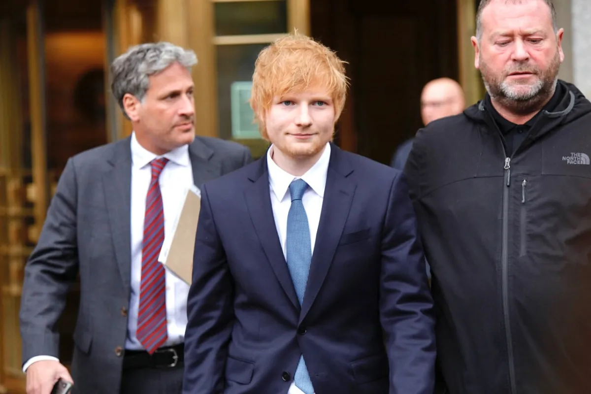 Ed Sheeran leaves after testifying over Marvin Gaye copyright infringement claim at the Manhattan federal court in New York on April 25, 2023. Sheeran is accused of copying the music of singer Marvin Gaye's "Let's Get It On," co-written by Ed Townsend. Kena Betancur / AFP