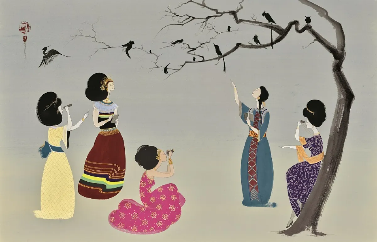 من أعمال الفنانة العراقية هيف كهرمان تصوّر عمل نساء كرديات