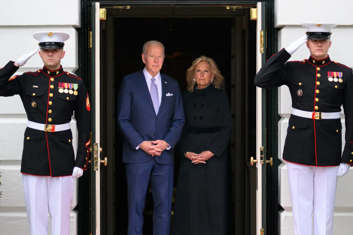 US President Joe Biden and First Lady Jill Biden await the arrival of Philippines President Ferdinand Marcos and his wife Louise Araneta-Marcos at the South Portico of the White House in Washington, DC on May 1, 2023.