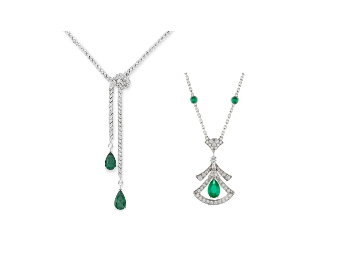 قلادات مرصوفة بالأحجار الكريمة الخضراء لإطلالة ملكية ساحرة للعروس