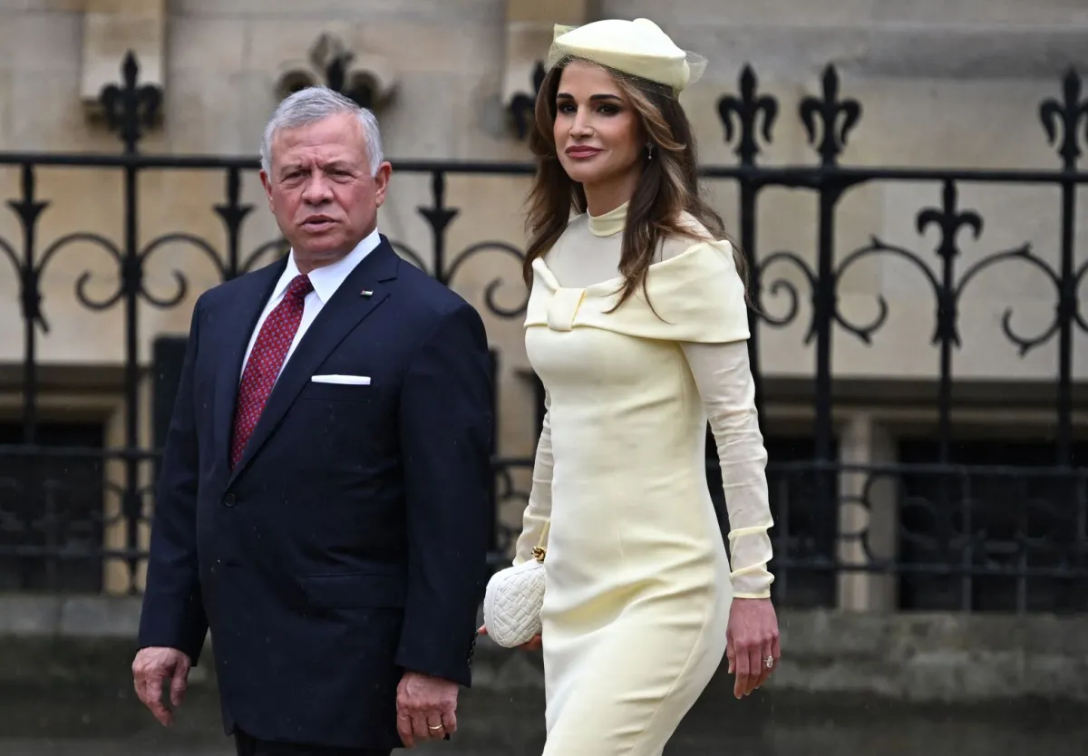 King Abdullah II Ibn Al Hussein and Queen Rania arrive at Westminster Abbey in central London on May 6, 2023. Paul ELLIS / AFP