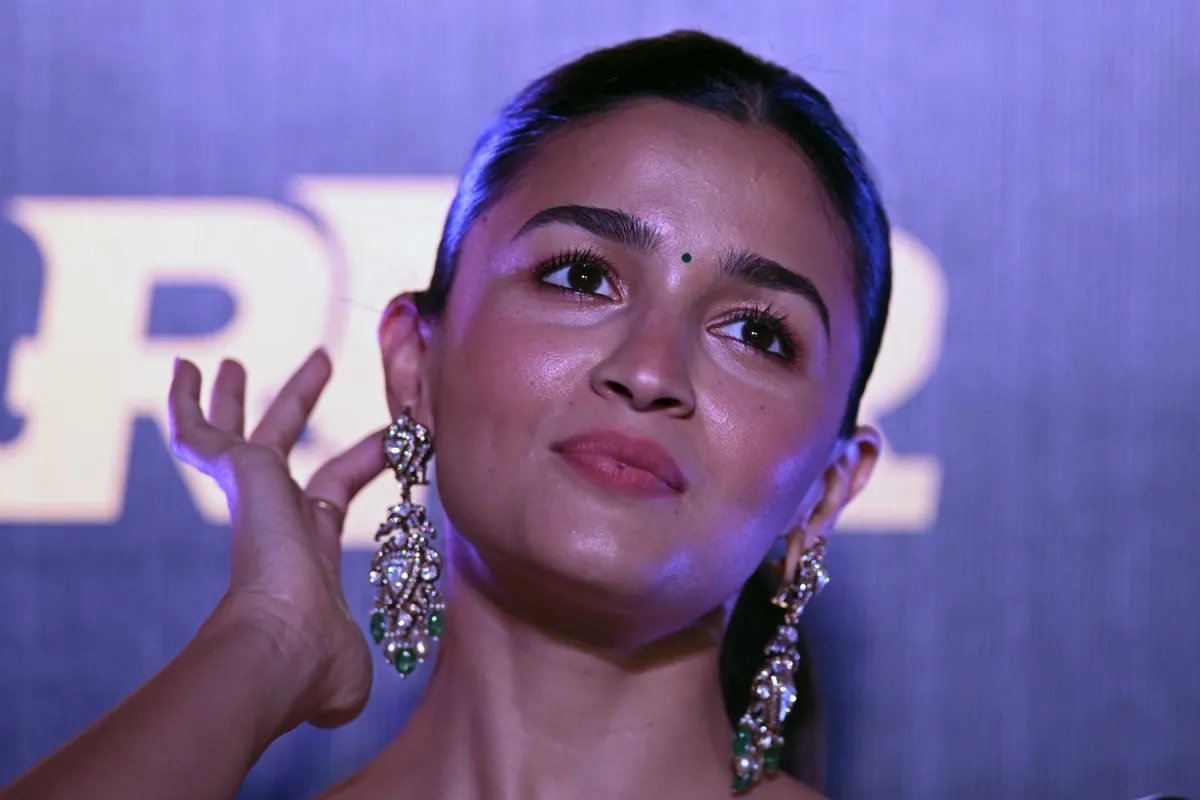 Bollywood actress Alia Bhatt attends a promotional event of her upcoming Telugu-language period action drama film 'RRR' at a multiplex in New Delhi on March 20, 2022. (Photo by Sajjad HUSSAIN / AFP)