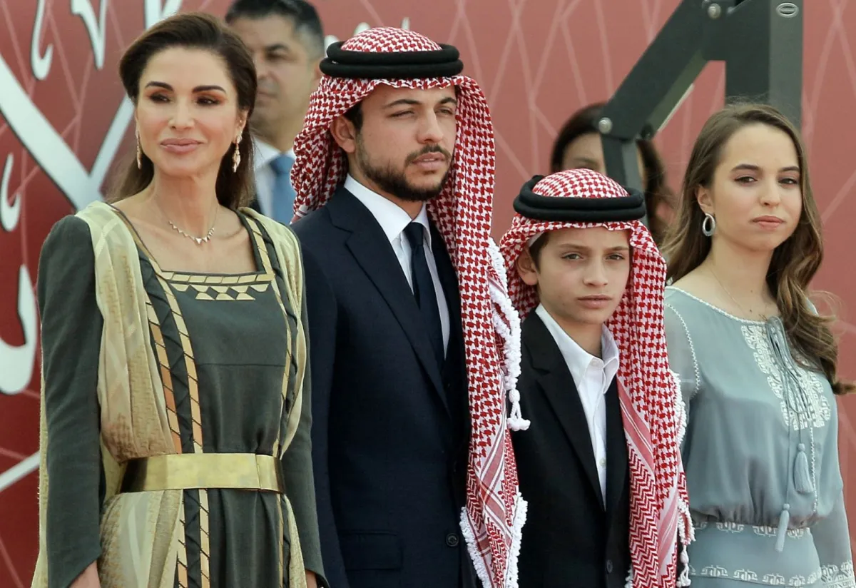 Queen Rania and Crown Prince Hussein, Prince Hashem, and Princess Salma in Amman on May 25, 2019. AFP / Khalil MAZRAAWI