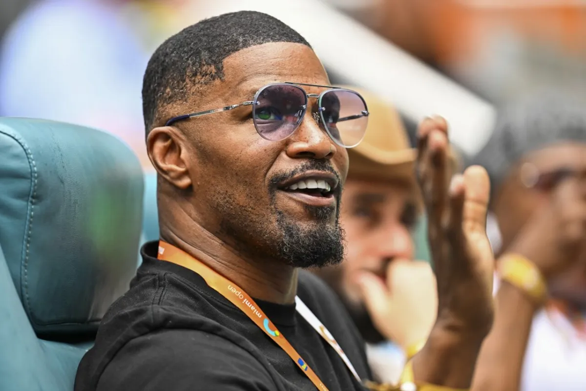 Jamie Foxx attends the men’s quater-final match between Christopher Eubanks of the US and Daniil Medvedev of Russia at the 2023 Miami Open at Hard Rock Stadium in Miami Gardens, Florida, on March 30, 2023. (Photo by CHANDAN KHANNA / AFP)