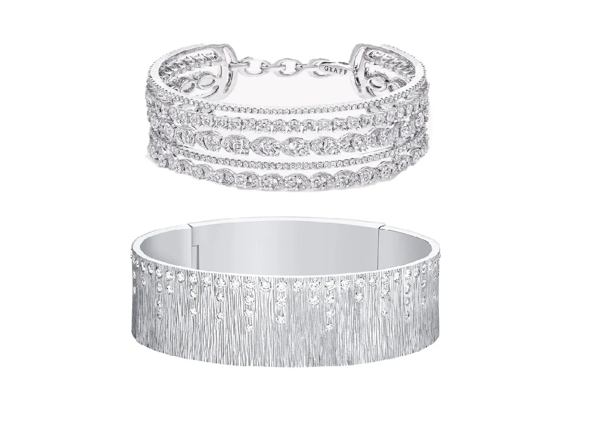 أساور عريضة مرصعة بالألماس لإطلالة فاخرة لعروس 2023