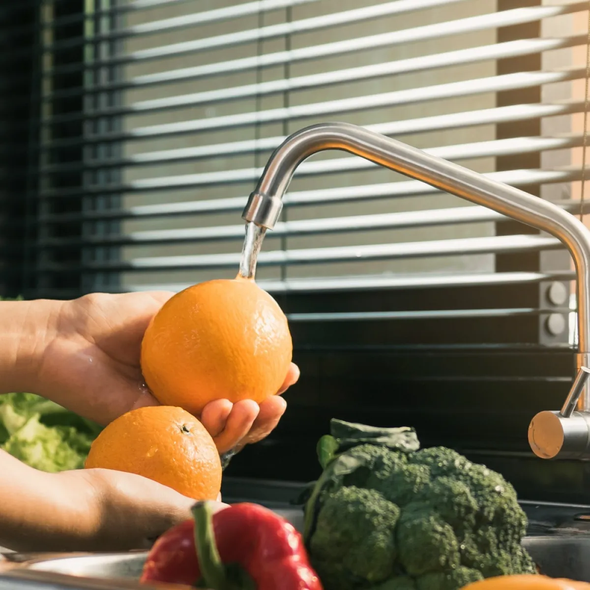 صورة لحامل تغسل البرتقال