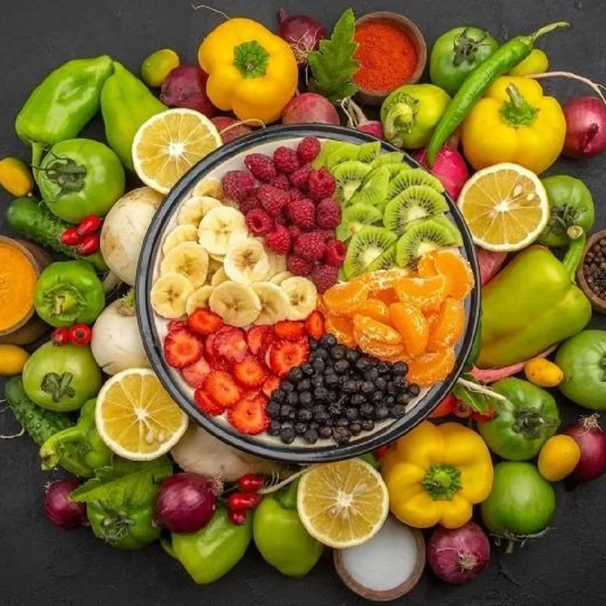 صوة جميلة لعدد من الفواكه والخضروات