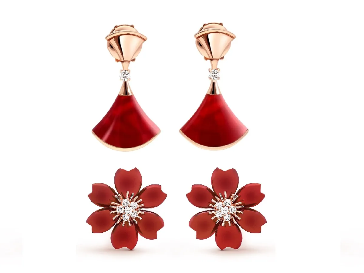 أقراط مرصعة بأحجار باللون الأحمر لإطلالة مفعمة بالأنوثة