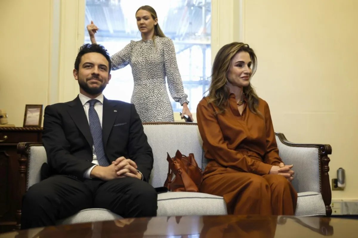 ولي العهد الأردني الأمير الحسين (Crown Prince Hussein) والملكة رانيا (Queen Rania) في واشنطن 30 يناير 2023. مصدر الصورة: Anna Moneymaker/Getty Images/AFP