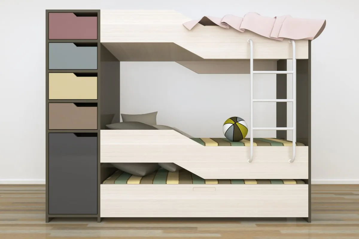 مجموعة من الأسرّة في وحدة تصميمية