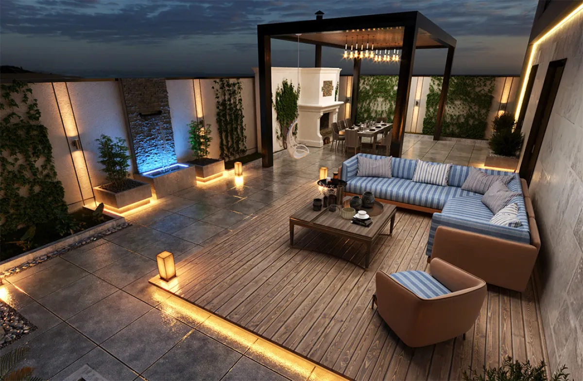 مفروشات الحديقة بيضاء أو زاهية الألوان، في العادة (الصورة من مؤسسة نخبة فيو للديكور)