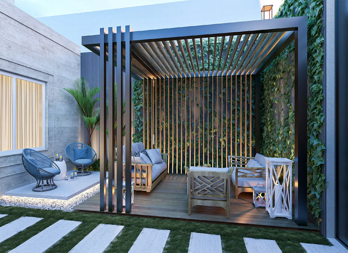 جلسة في حديقة المنزل(الصورة من مؤسسة نخبة فيو للديكور)